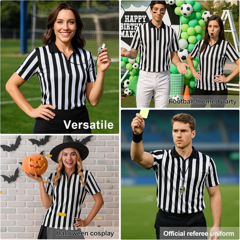 Werforu Referee Costume Set for Unisex,Zipper Ref Stripe Shirt Penalty Flag and Whistle for Football Sports Halloween Cosplay - Image 5